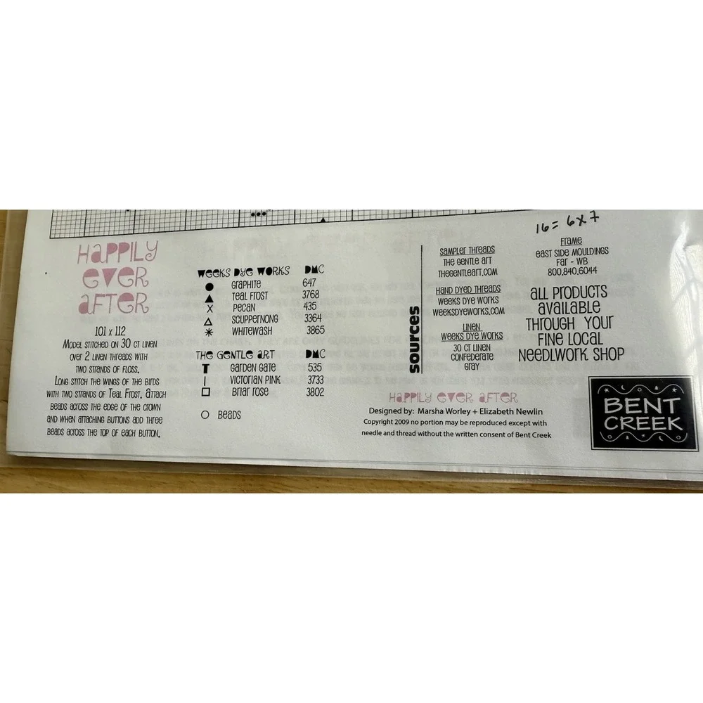 Bent Creek HAPPILY EVER AFTER‎ Cross Stitch Chart w Button Embellishment Pack